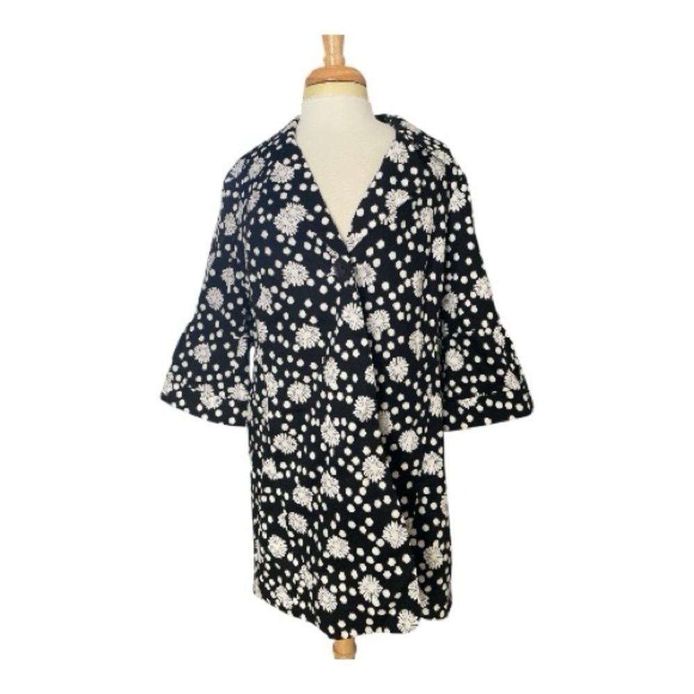 3 Sisters Black and White Floral / Polka Dot Jacket / Bell Sleeves Size Large